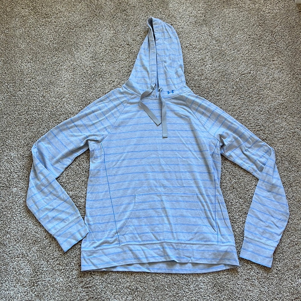 Women’s Under Armour Charged Hoodie STRIPED LIGHT GRAY AND BLUE